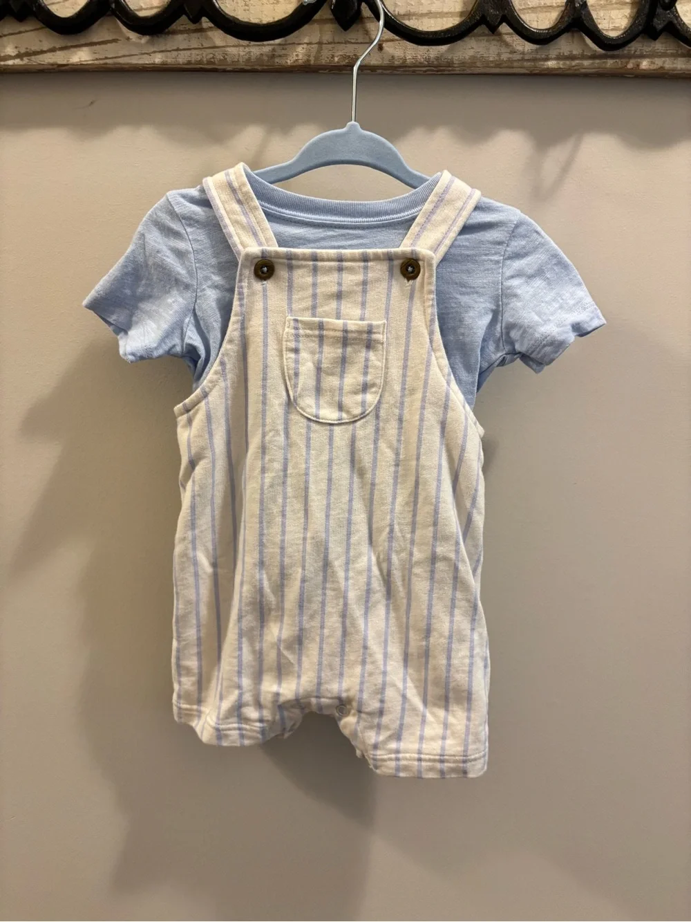 Carter's Cream & Light Blue Striped Romper Set